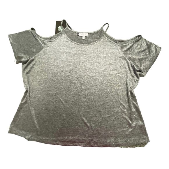 JLO Jennifer Lopez Women Off Shoulder Top Shirt Blouse Silver Gray Plus 3X - Picture 2 of 9